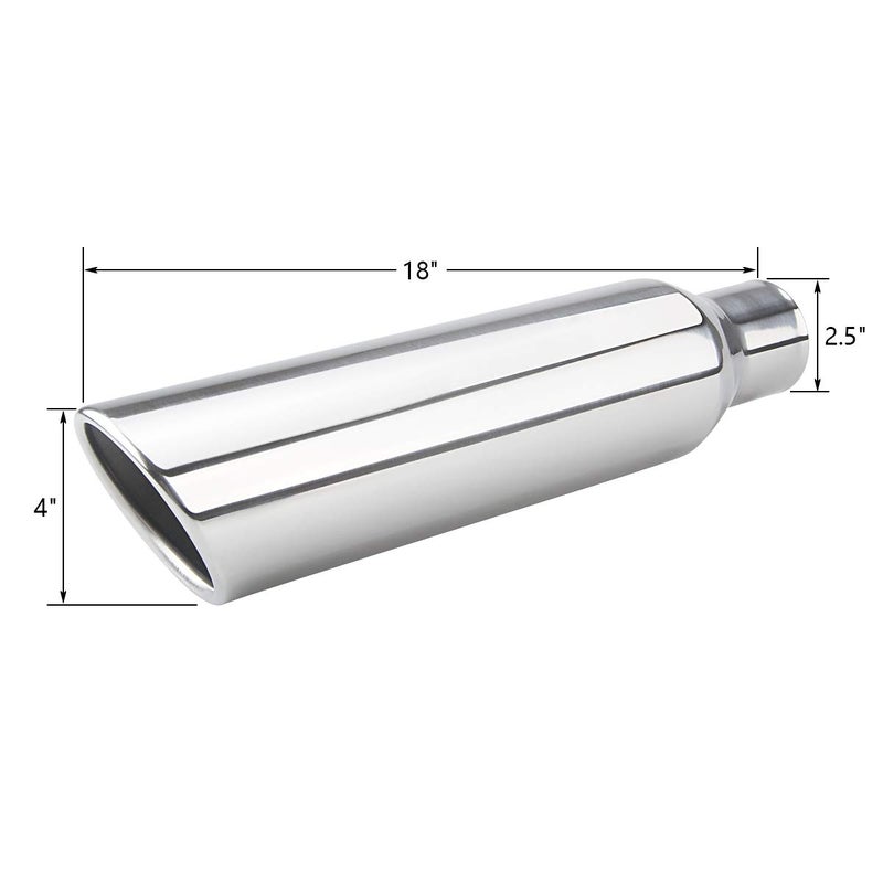 LCGP 2.5 Inch Inlet Exhaust Tip,2.5" Inlet x 4" Outlet x 18" Overall Length Weld On Universal Stainless Steel Polished Diesel Exhaust Tailpipe Tip 2 Pcs - Image 2